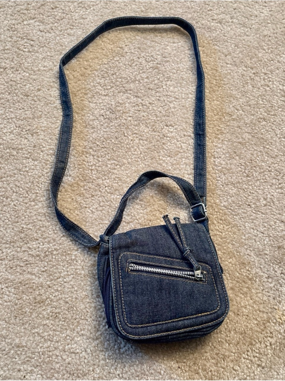 Dark Denim Y2K Style Crossbody Bag with Front Zip Pocket